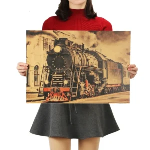 Plakat vintage pociąg parowy Czarny