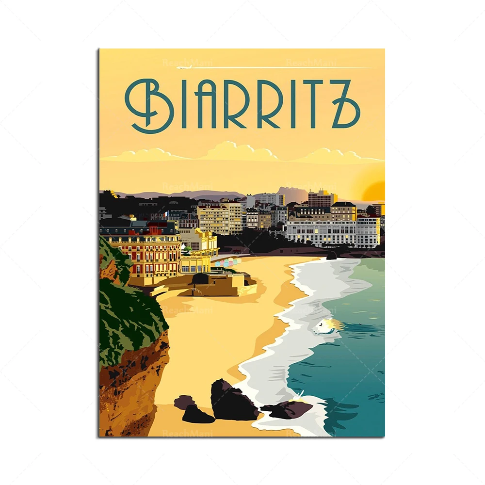 Plakat vintage podróżniczy - zachód słońca nad oceanem Biały