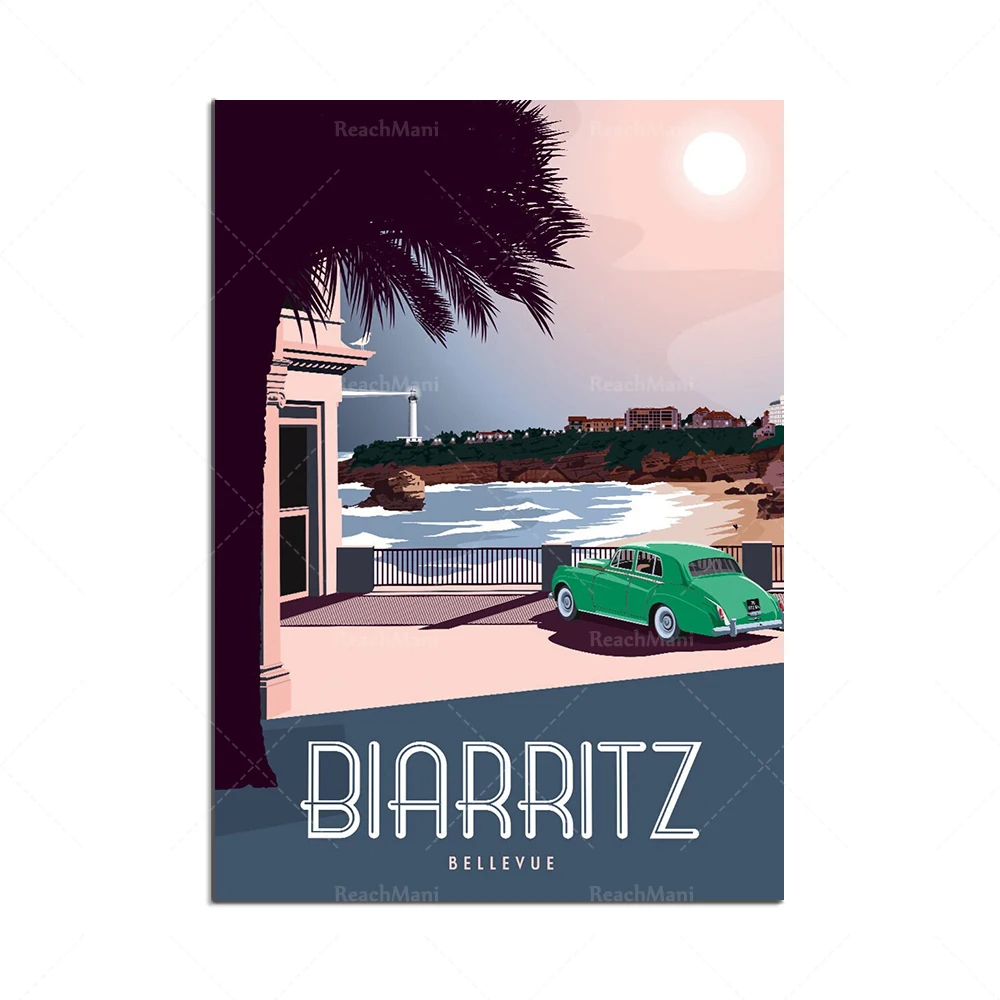 Plakat vintage podróżniczy - zachód słońca nad oceanem Burgundia