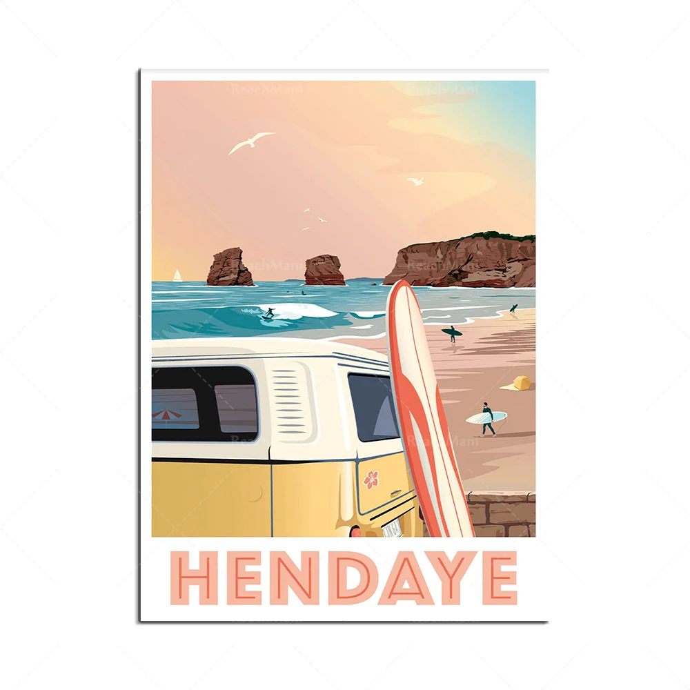 Plakat vintage podróżniczy - zachód słońca nad oceanem Szary