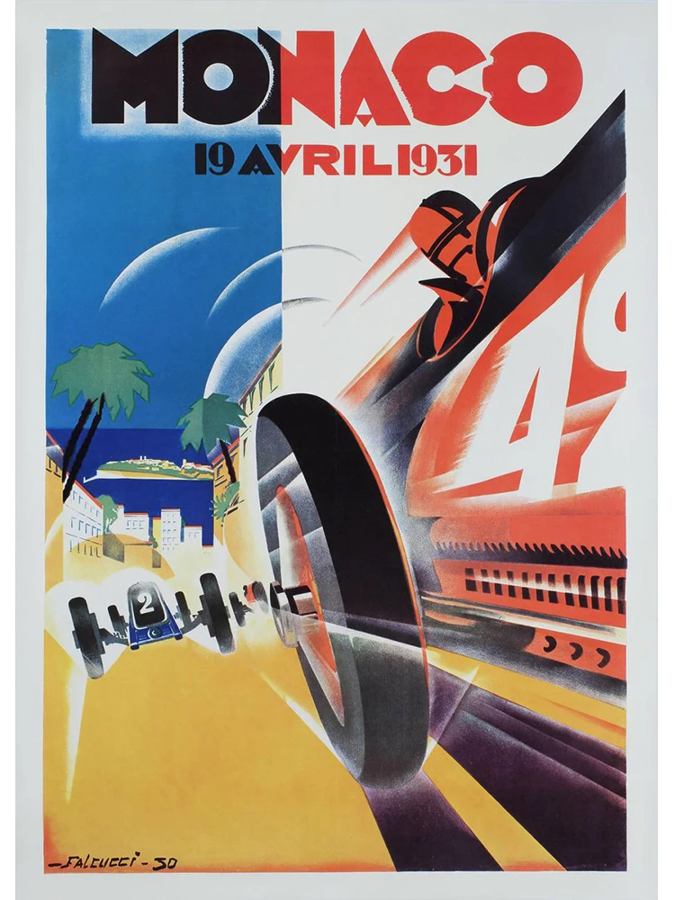 Plakat vintage wyścig samochodowy Jasnożółty