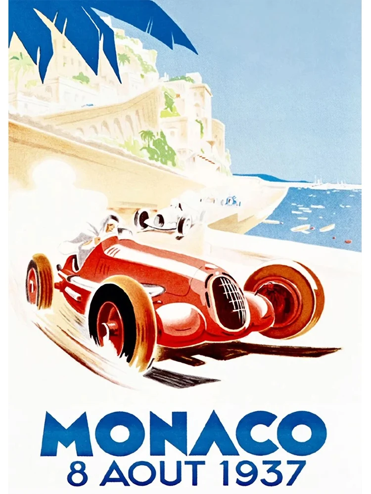 Plakat vintage wyścig samochodowy Niebieski