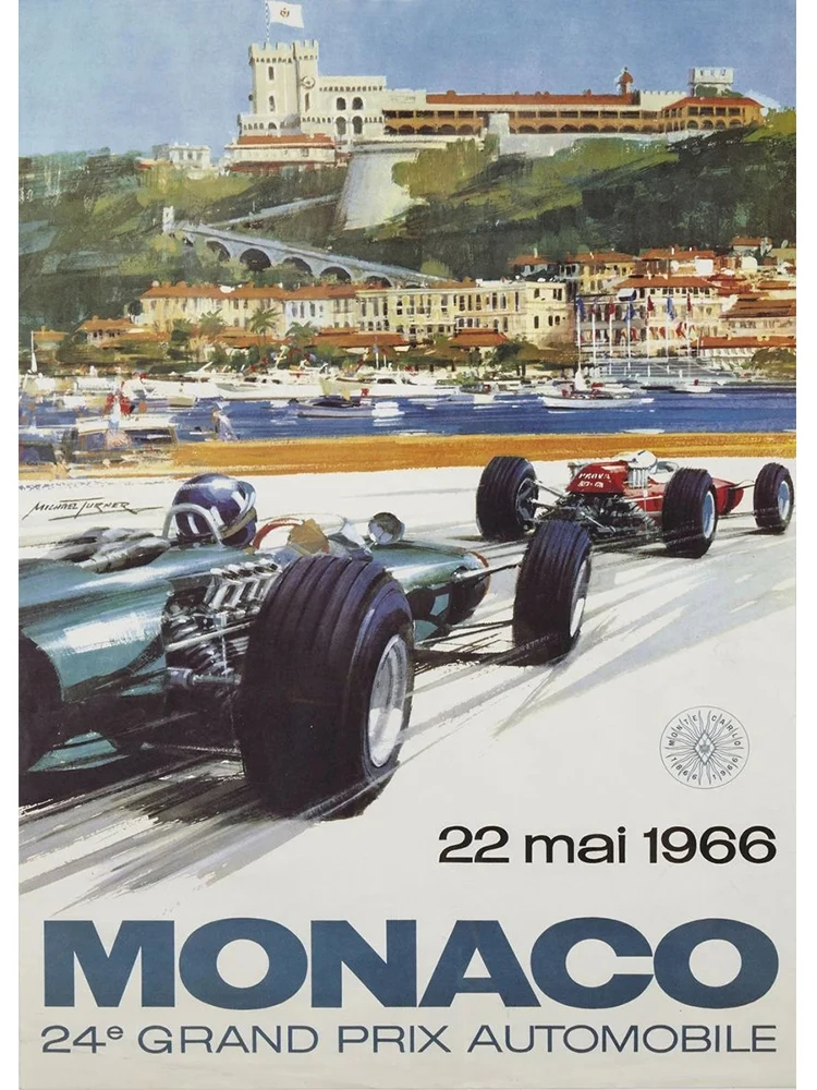 Plakat vintage wyścig samochodowy żółty