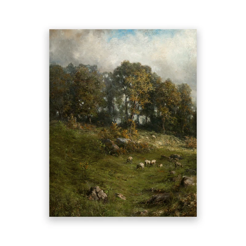 Plakat wiejski krajobraz w stylu XIX wieku Jasny szary