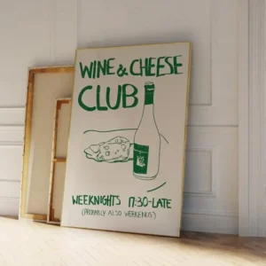 Wine and Cheese Club - plakat retro do kuchni Biały