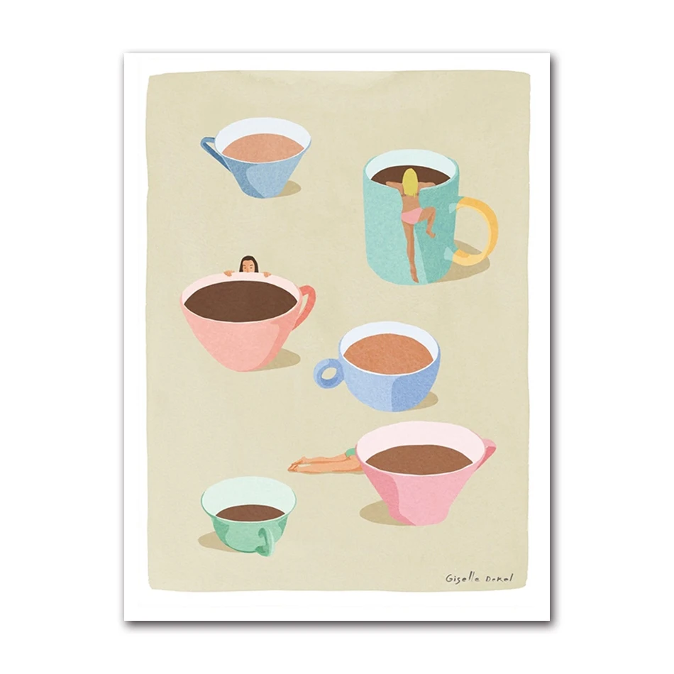 Wino i kawa o świcie - minimalistyczny plakat do kuchni Burgundia