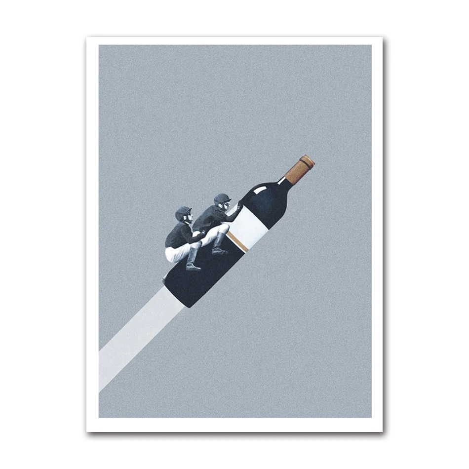 Wino i kawa o świcie - minimalistyczny plakat do kuchni Jasnoszary