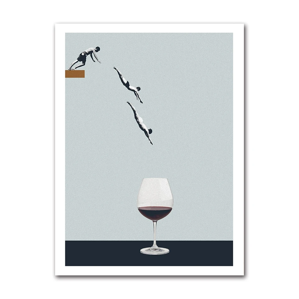Wino i kawa o świcie - minimalistyczny plakat do kuchni żółty