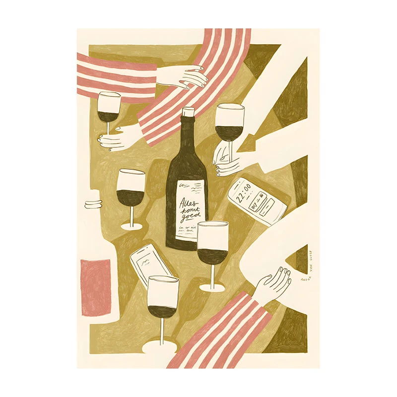 Plakat wino i kwiaty w prostym stylu Czarny