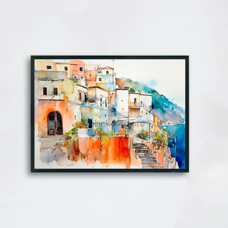 Plakat Wybrzeże Amalfi akwarela Biały