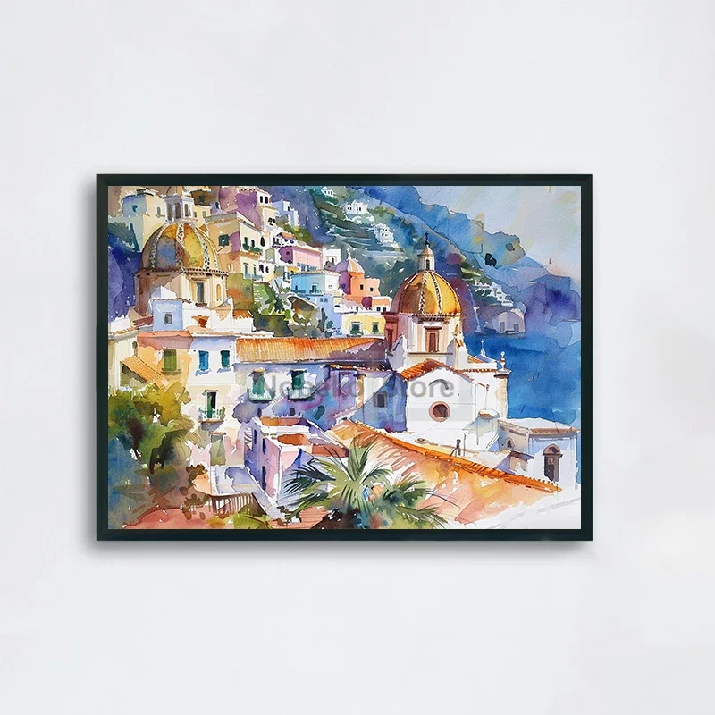 Plakat Wybrzeże Amalfi akwarela Burgundia