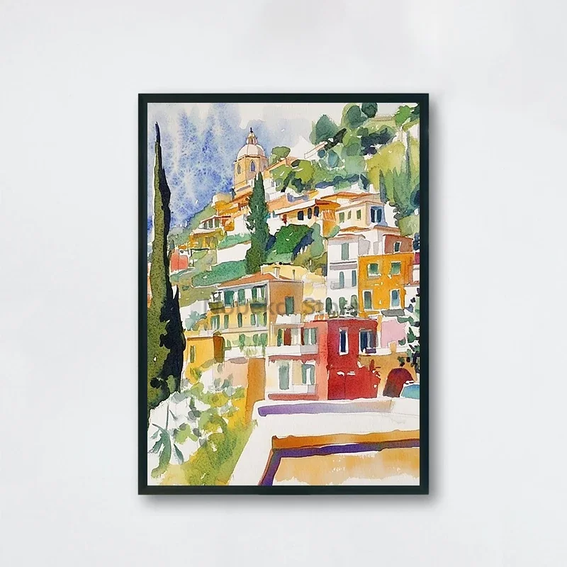 Plakat Wybrzeże Amalfi akwarela Czarny