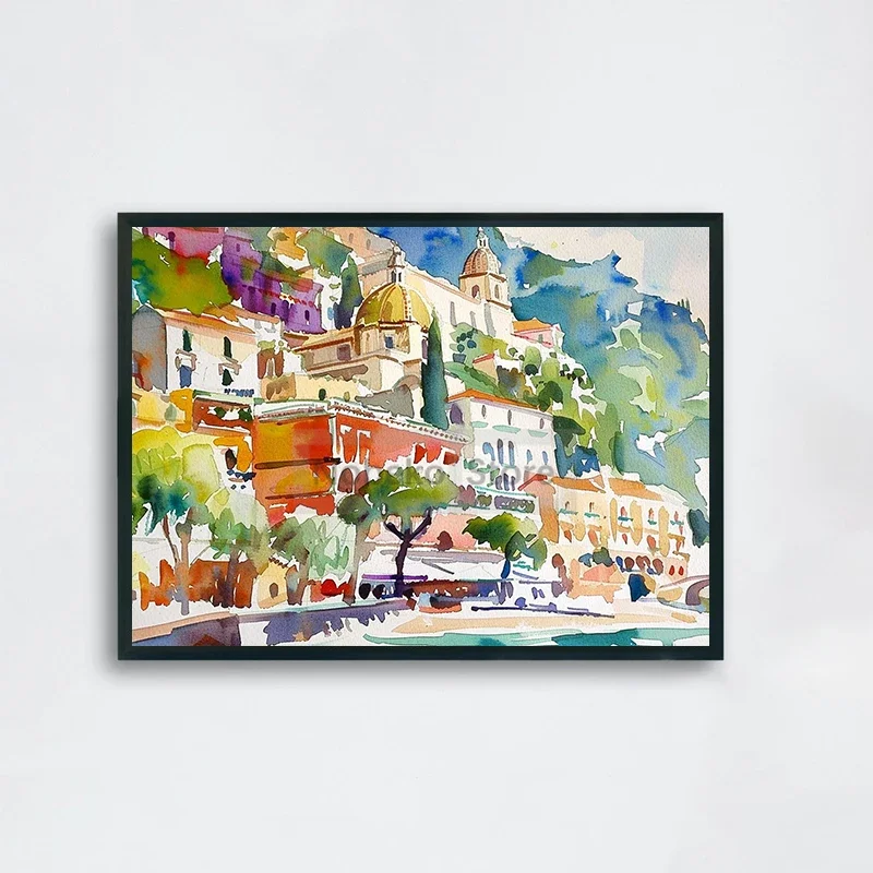 Plakat Wybrzeże Amalfi akwarela Czerwony