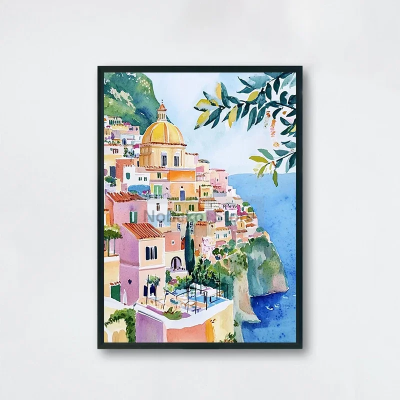 Plakat Wybrzeże Amalfi akwarela Fioletowy/фиолетовый