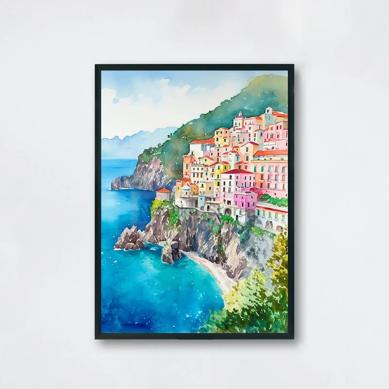 Plakat Wybrzeże Amalfi akwarela Fioletowy