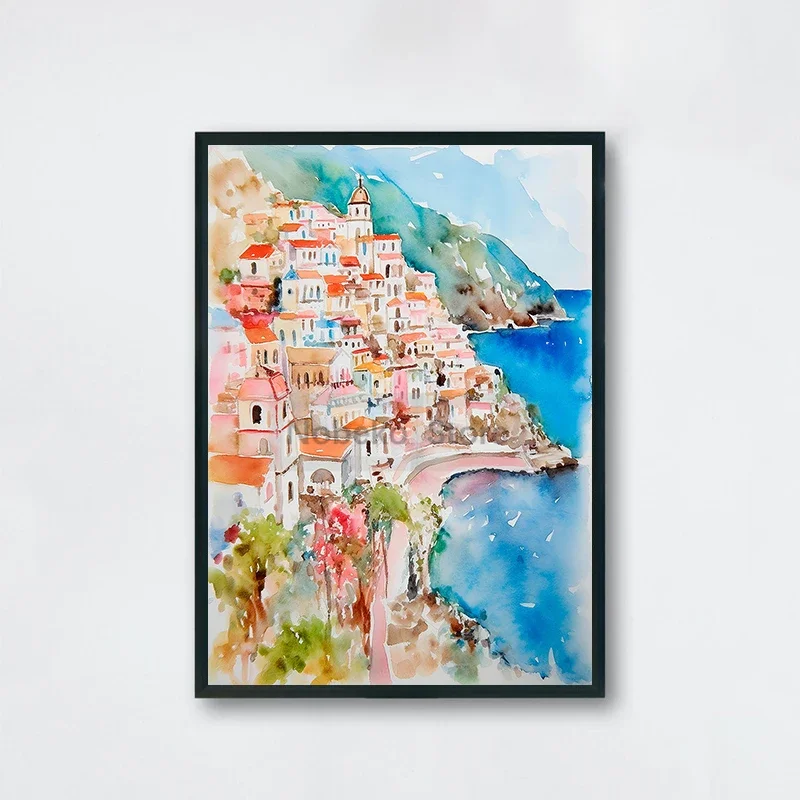 Plakat Wybrzeże Amalfi akwarela Jasnoszary