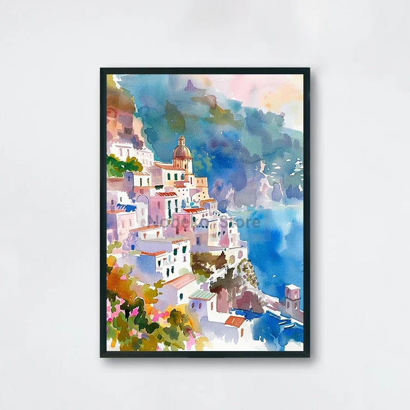 Plakat Wybrzeże Amalfi akwarela Jasnozielony