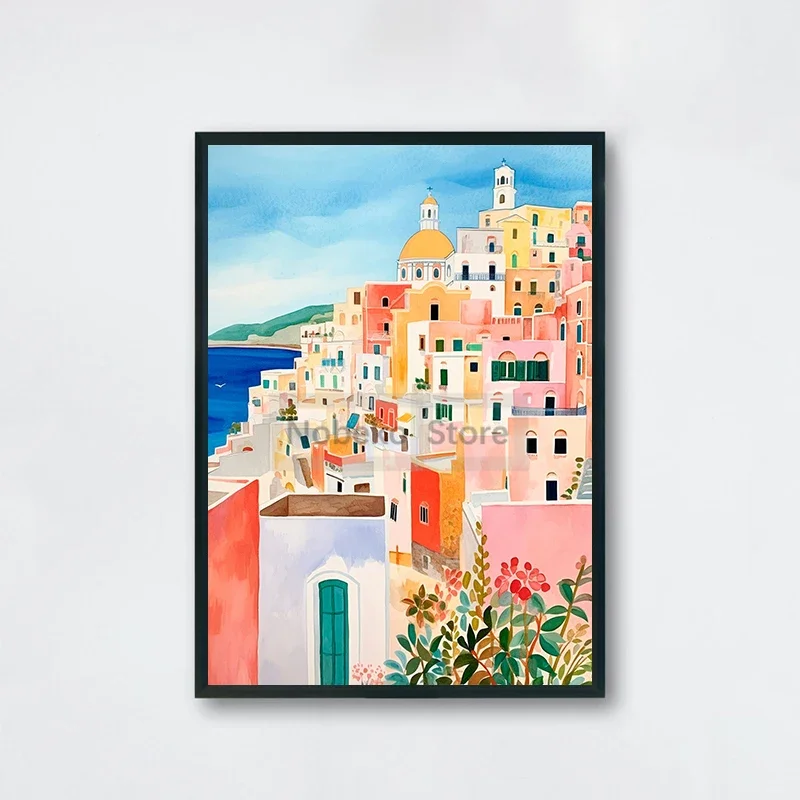 Plakat Wybrzeże Amalfi akwarela Niebieski