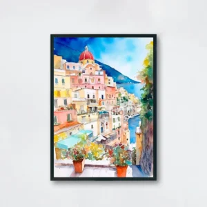 Plakat Wybrzeże Amalfi akwarela Zielony