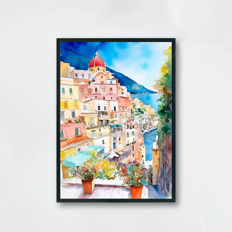 Plakat Wybrzeże Amalfi akwarela Zielony