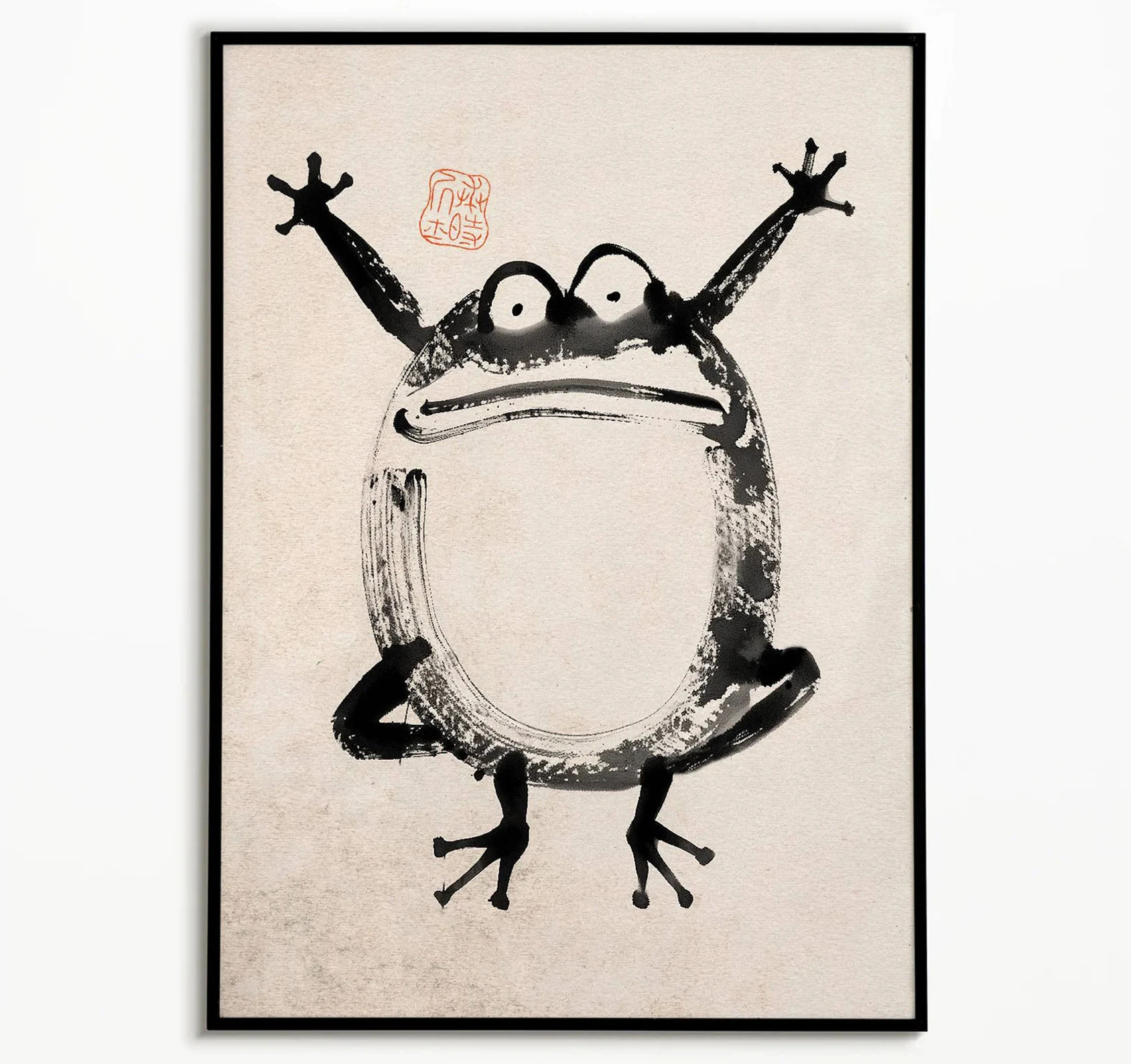 Żaba w stylu ukiyo-e - plakat japoński Biały