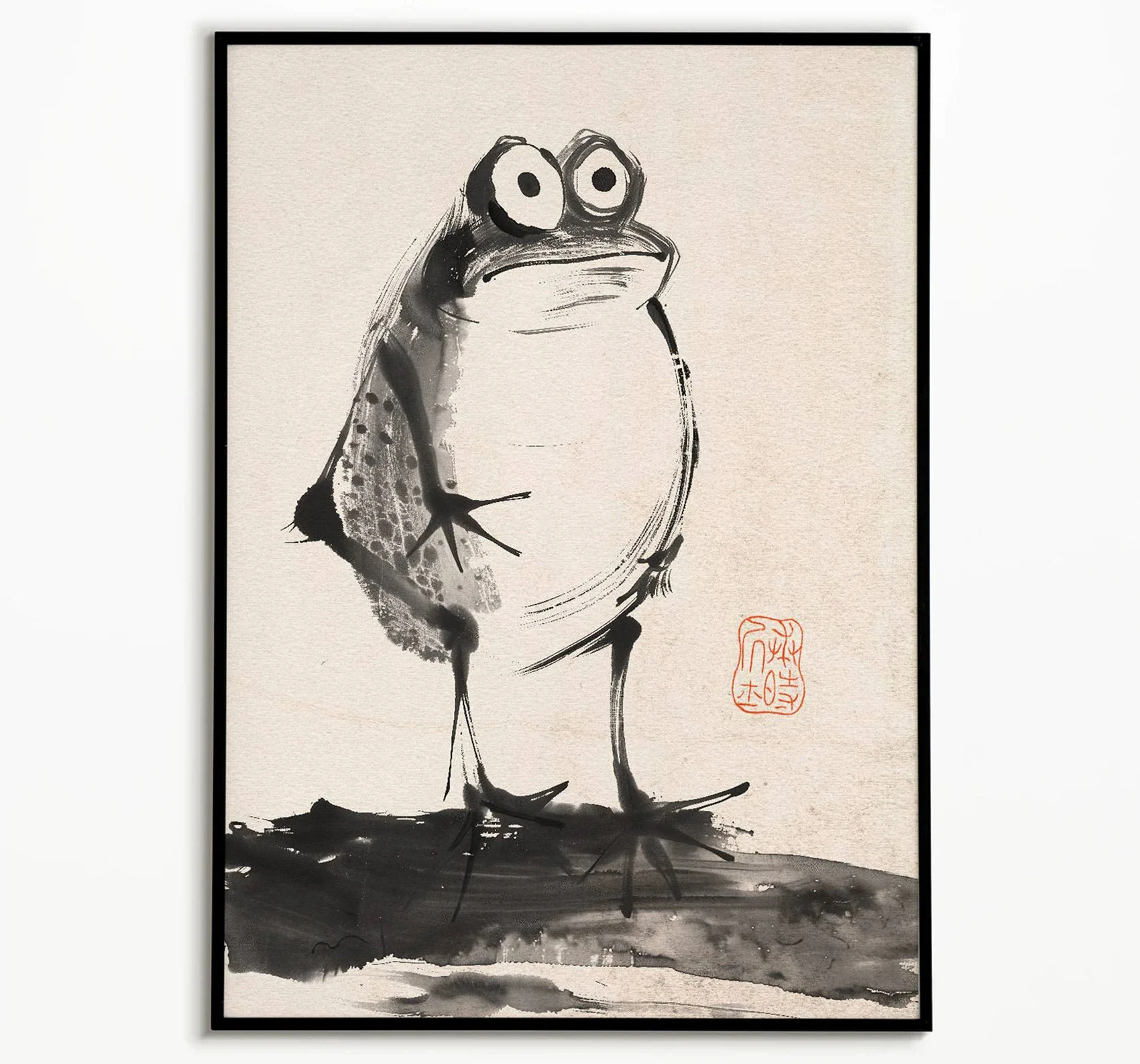 Żaba w stylu ukiyo-e - plakat japoński Czerwony