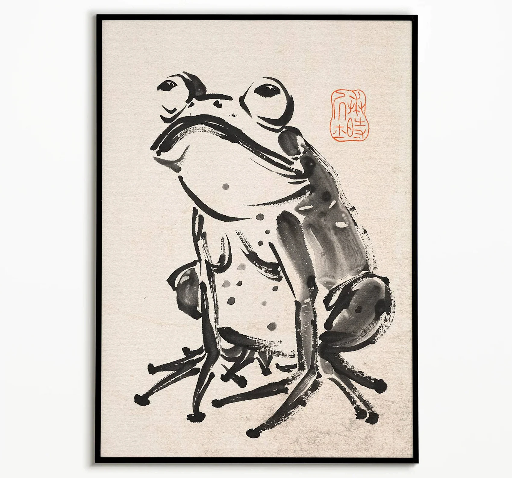 Żaba w stylu ukiyo-e - plakat japoński żółty