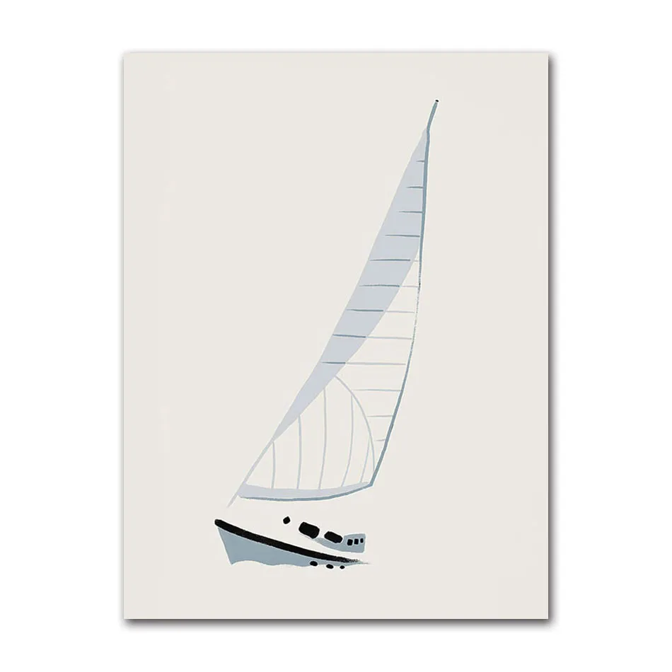 Żaglówka i ocean - minimalistyczny plakat Czarny