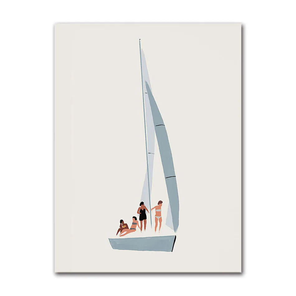 Żaglówka i ocean - minimalistyczny plakat Granatowy