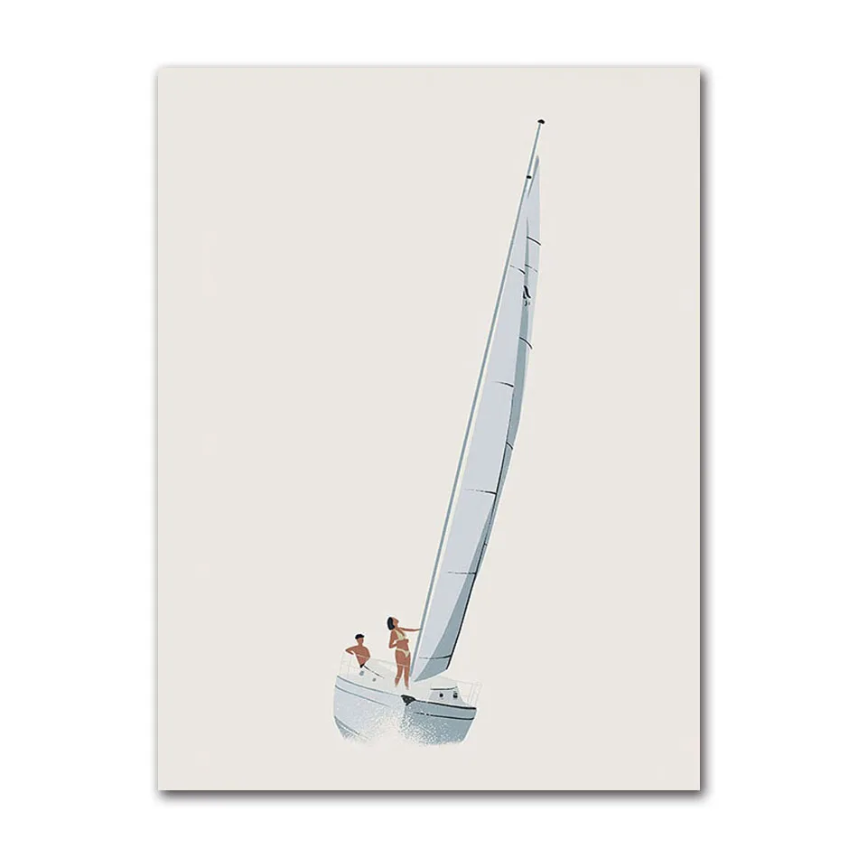 Żaglówka i ocean - minimalistyczny plakat Jasnozielony