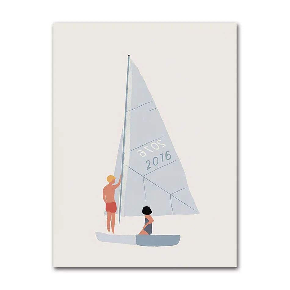 Żaglówka i ocean - minimalistyczny plakat Jasnożółty
