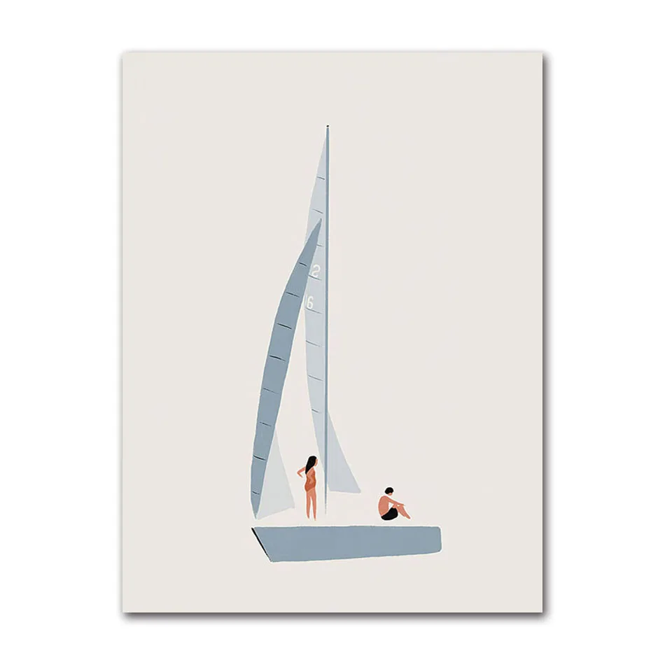 Żaglówka i ocean - minimalistyczny plakat Niebieski
