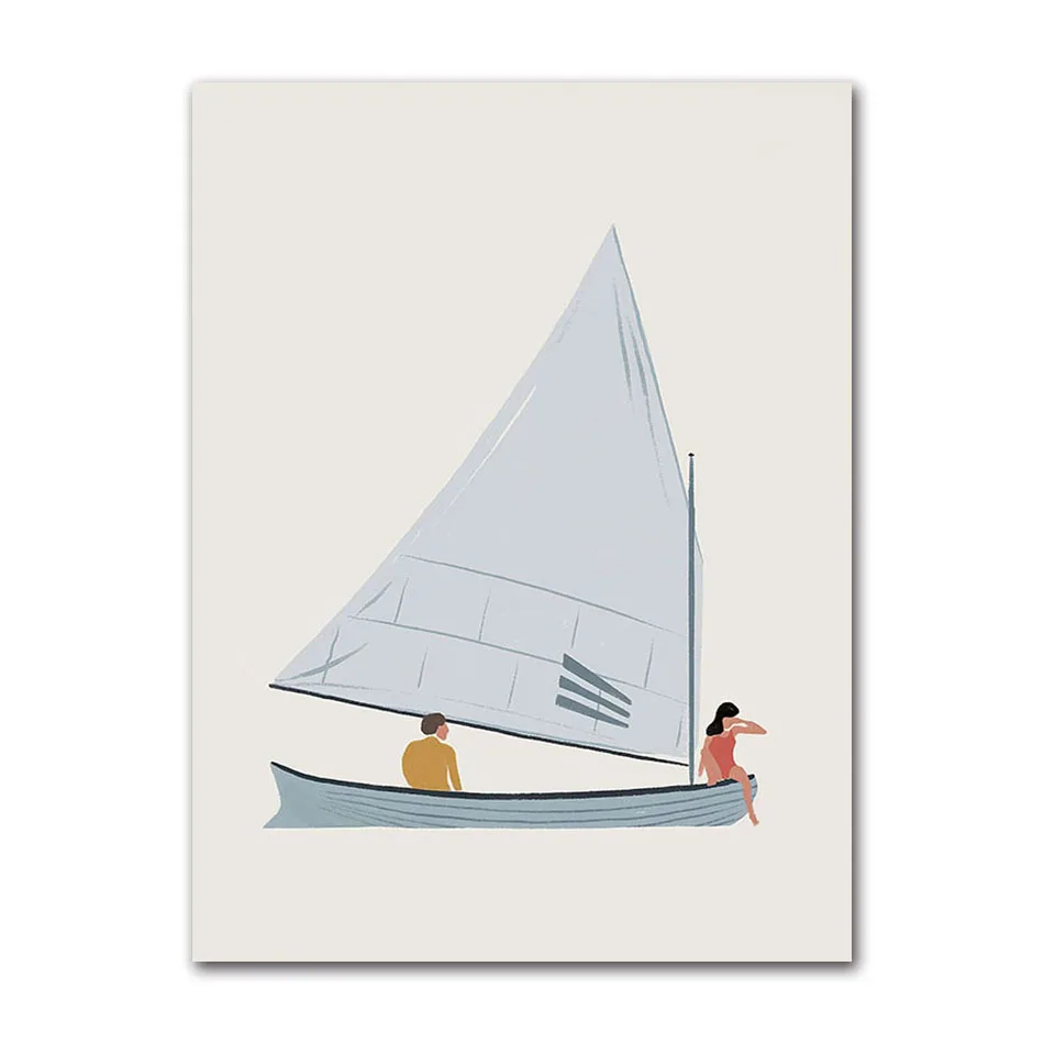 Żaglówka i ocean - minimalistyczny plakat Zielony