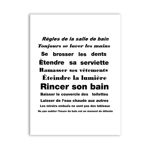 Plakat zasady łazienki - minimalistyczny napis Pomarańczowy