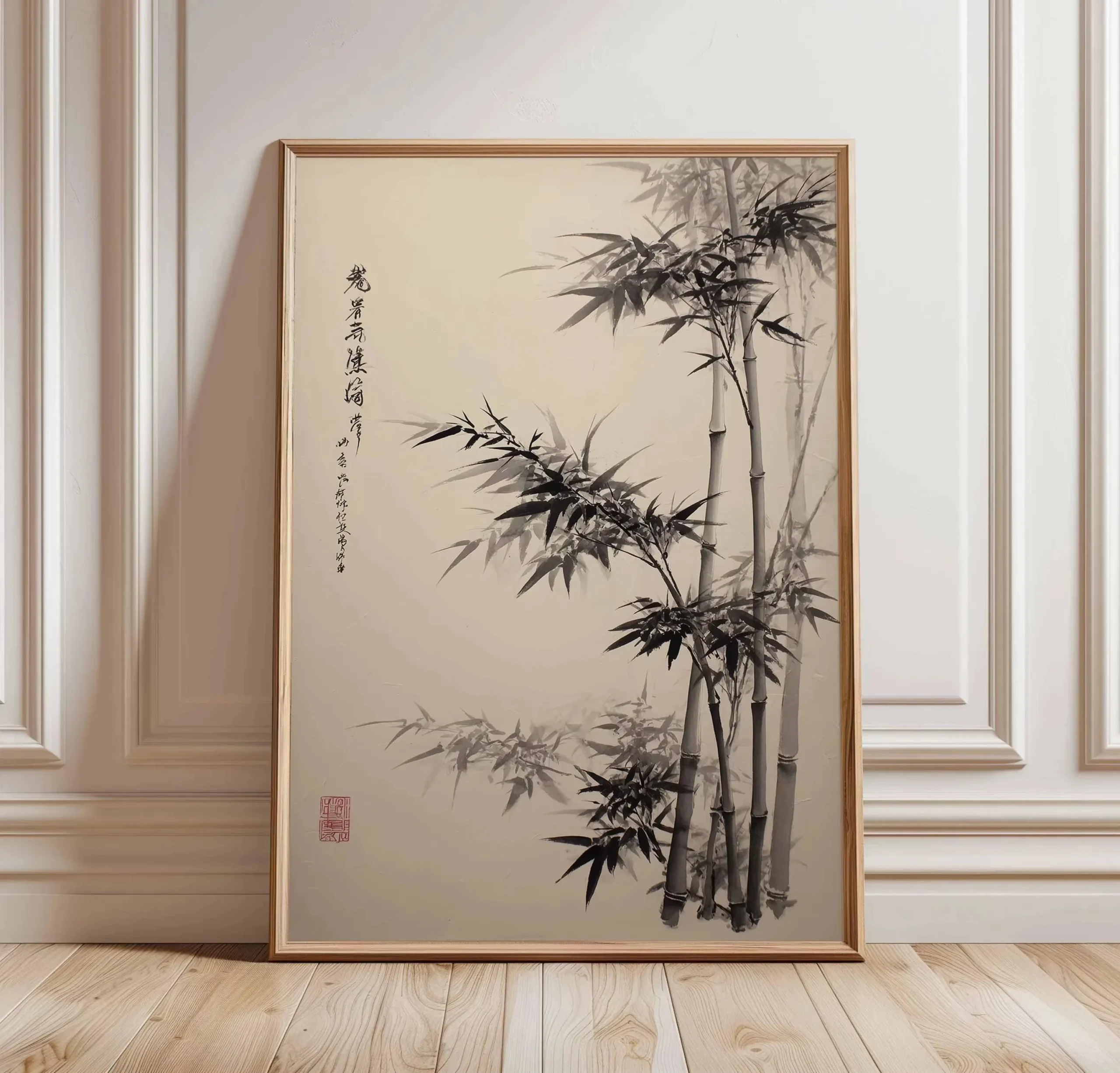 Plakat zen z sosną w stylu chińskim Czarny
