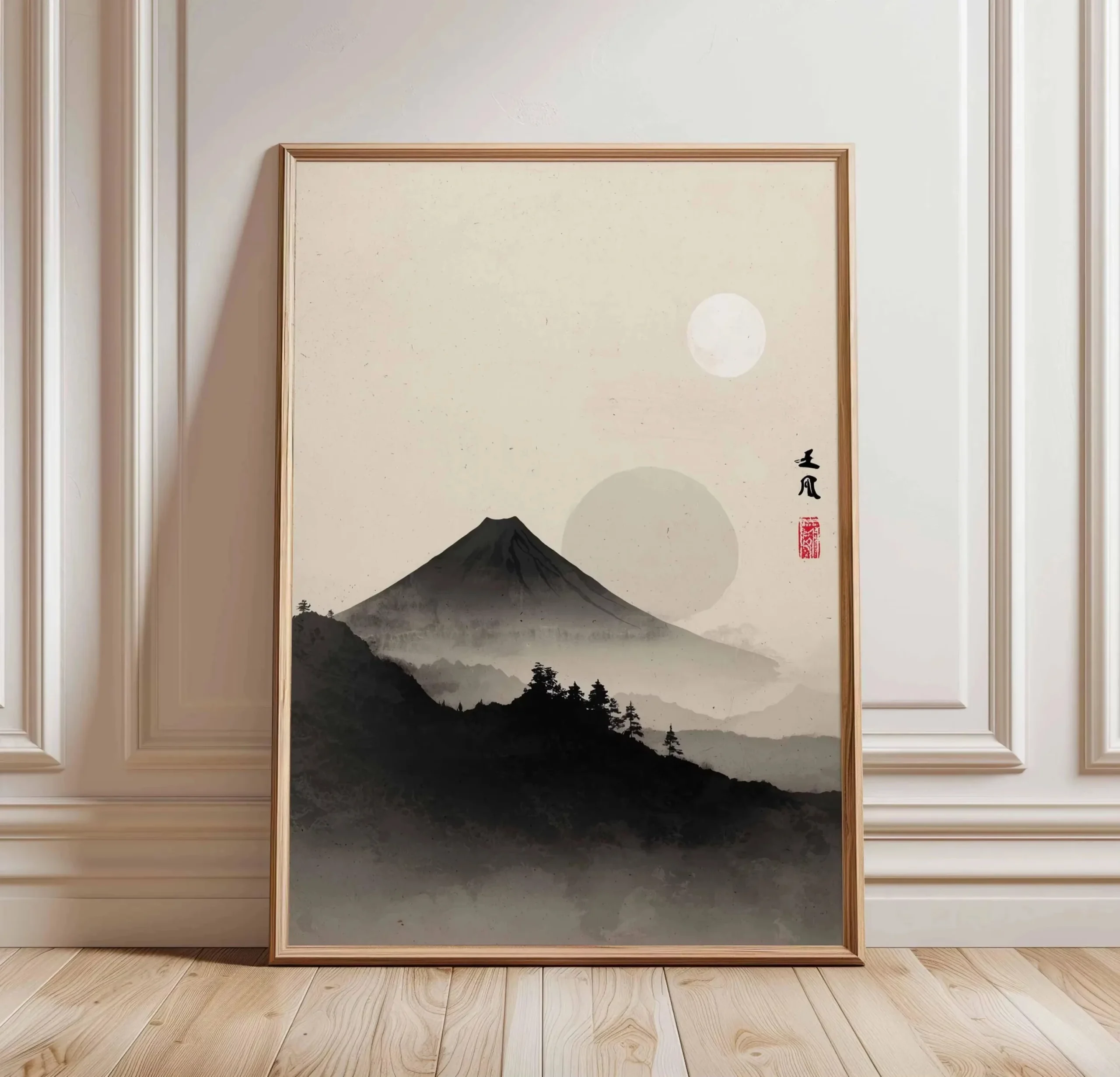 Plakat zen z sosną w stylu chińskim Jasnozielony