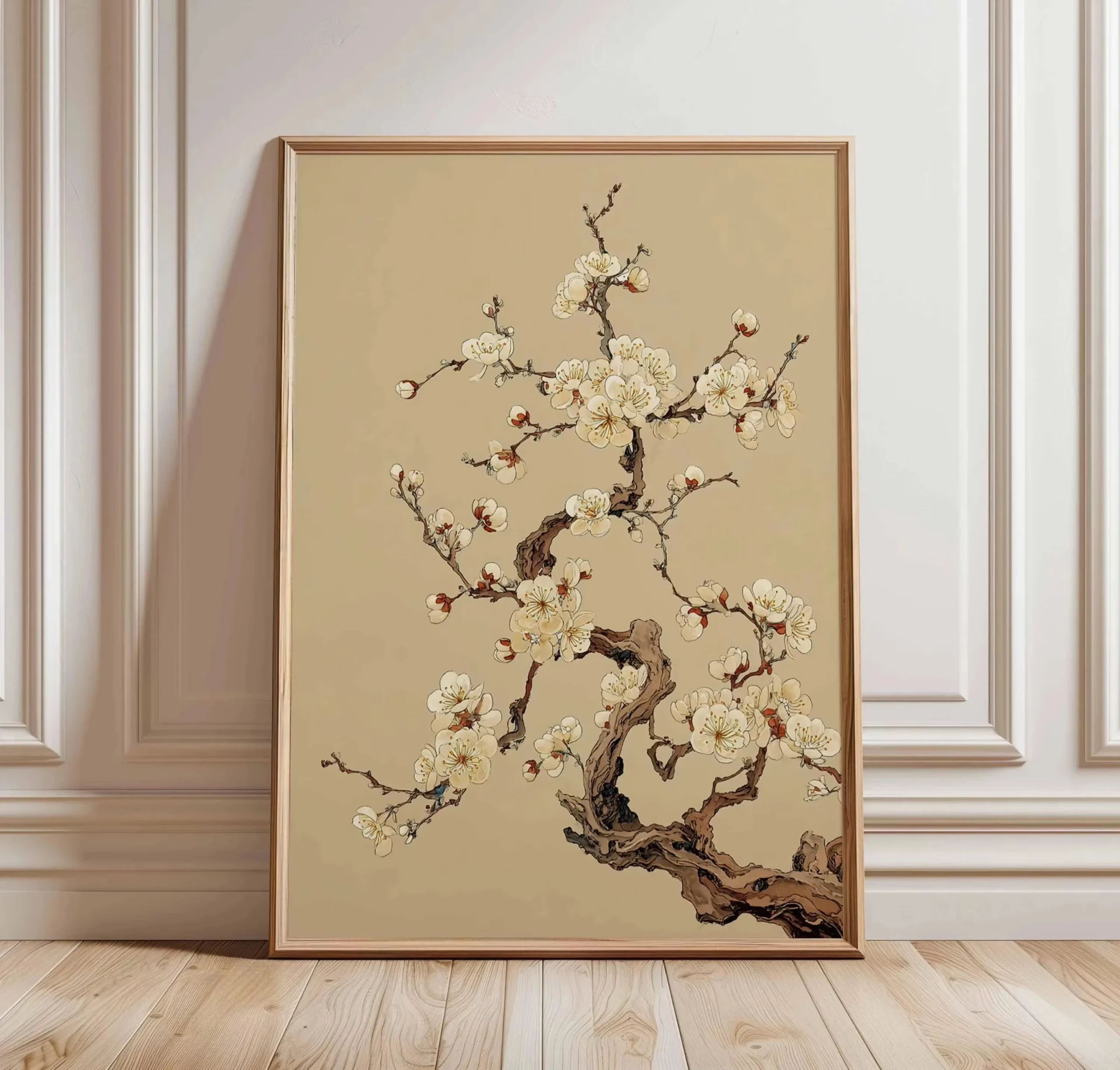 Plakat zen z sosną w stylu chińskim Jasnożółty