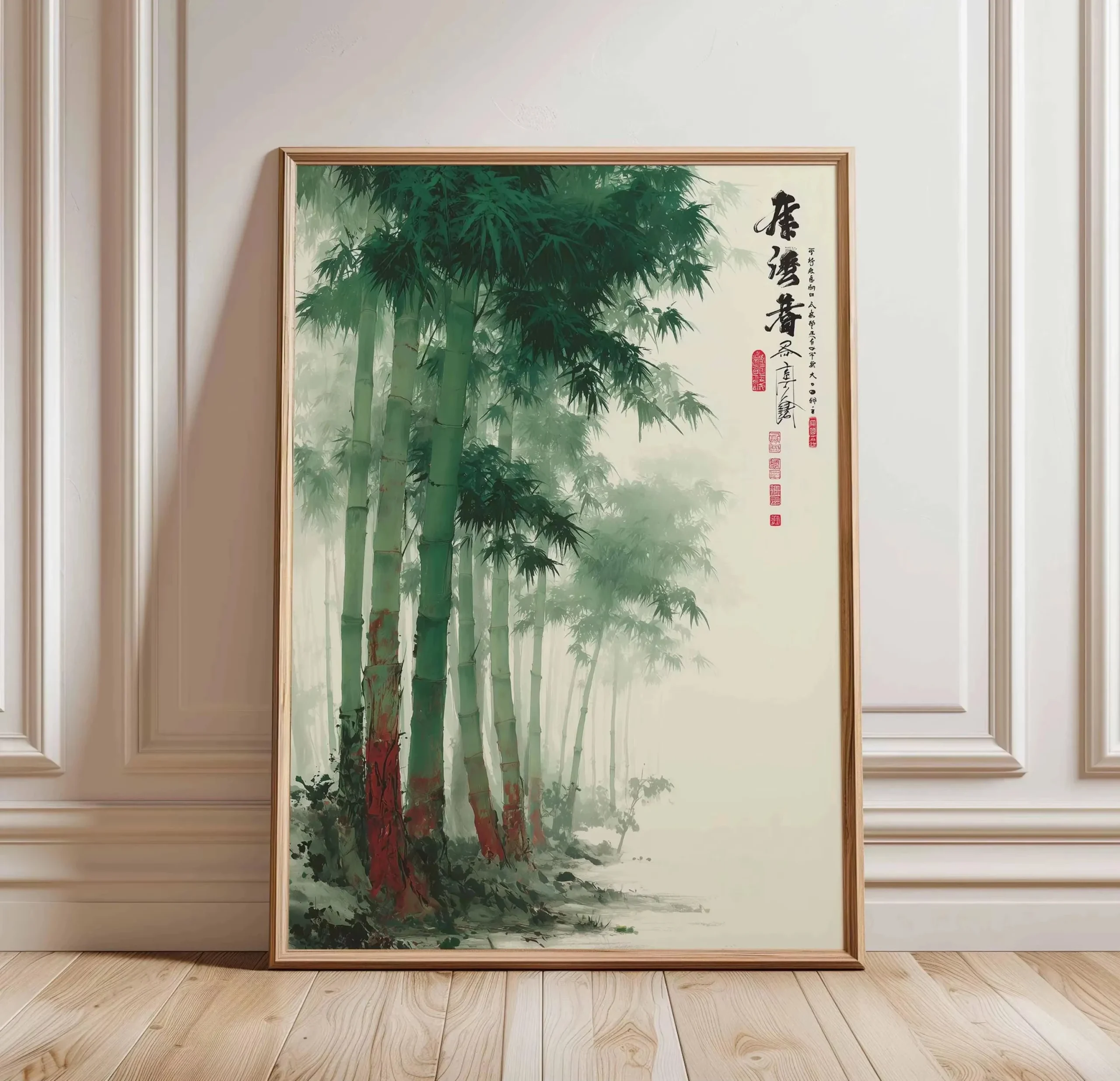 Plakat zen z sosną w stylu chińskim Niebieski