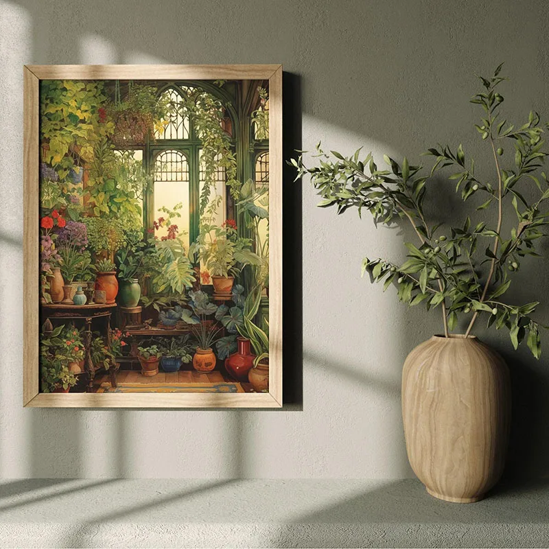Plakat zielone botaniczne liście Niebieski