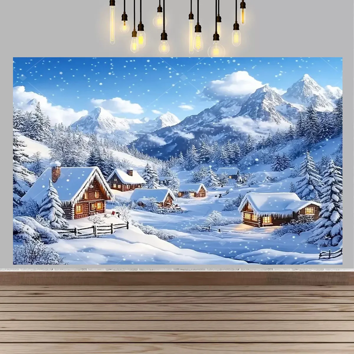 Plakat zimowa kraina - śnieżny las i wieś Armijna zieleń