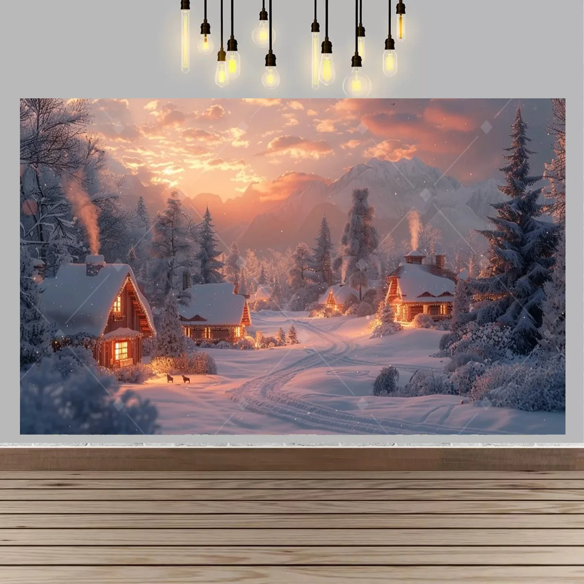 Plakat zimowa kraina - śnieżny las i wieś Czerwony