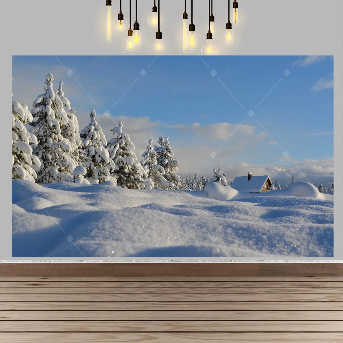 Plakat zimowa kraina - śnieżny las i wieś Oliwkowy
