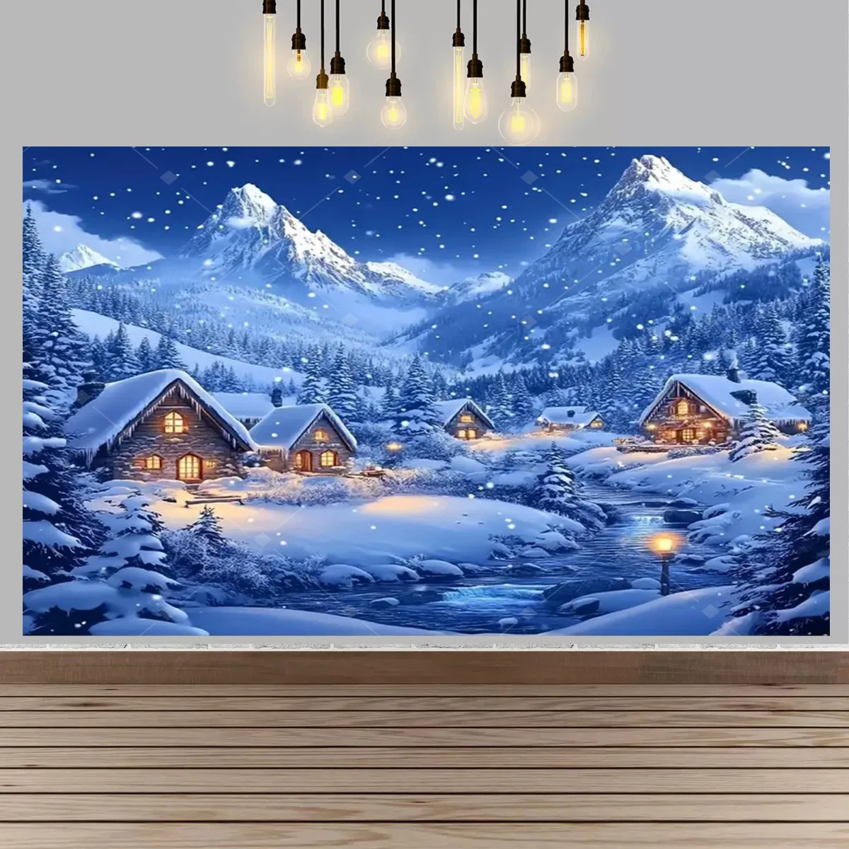 Plakat zimowa kraina - śnieżny las i wieś Wielo