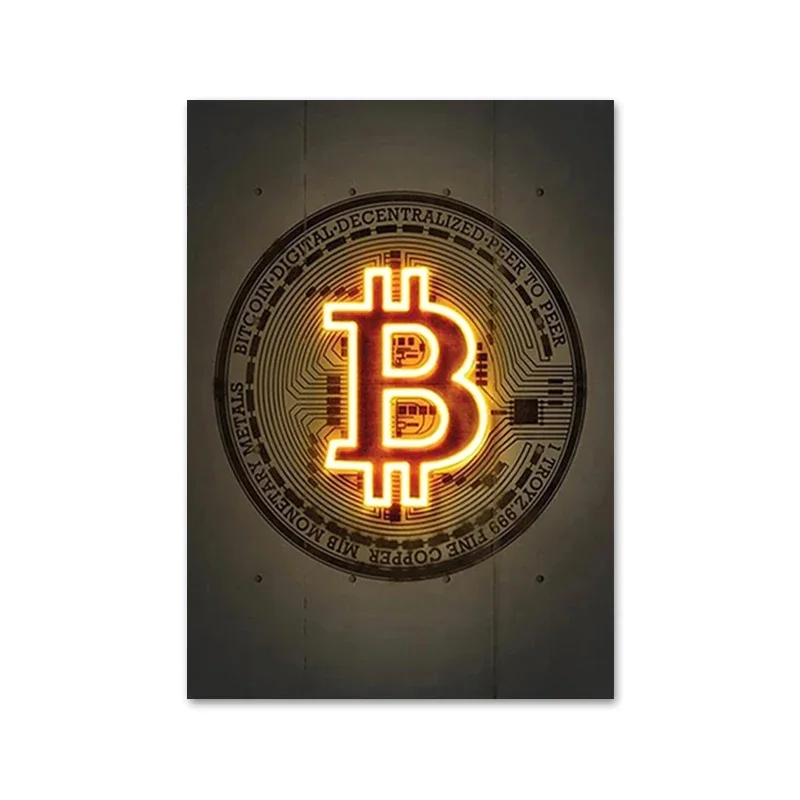 Plakat zlota moneta Bitcoin Czerwony
