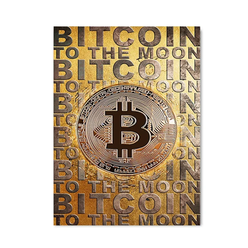Plakat zlota moneta Bitcoin żółty
