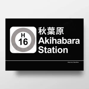 Plakat znaki stacji metra Tokio Biały
