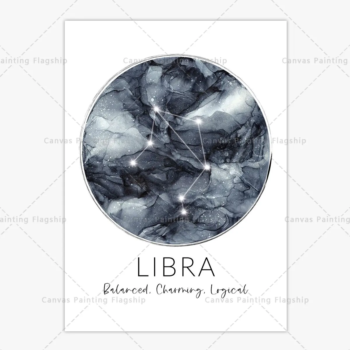 Plakat znaki zodiaku i konstelacje Granatowy