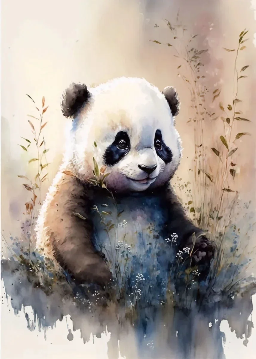 Słoń, panda i koala - plakat akwarelowy dla dzieci Różowy