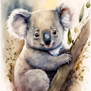 Słoń, panda i koala - plakat akwarelowy dla dzieci żółty