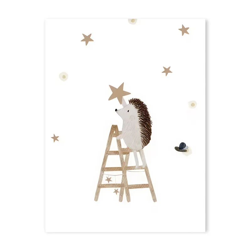 Miś, panda i myszka z balonem - plakat boho dla dzieci Burgundia